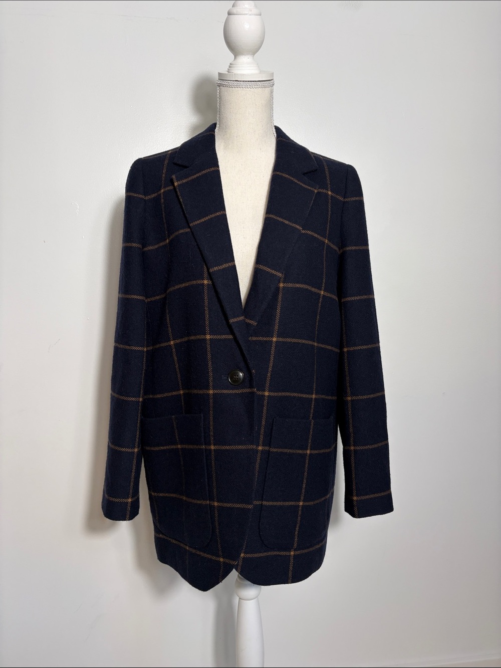 Madewell Windowpane Navy Single-Button Blazer Coat Medium